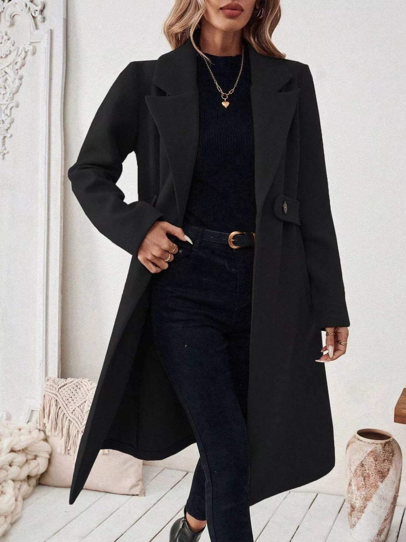 One Button Wool Blend Overcoat