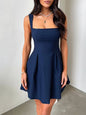 Devine Bow Back Square Neck Mini Dress Dark Blue S