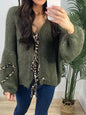 Tie Front Long Sleeve Sweater Military Green S