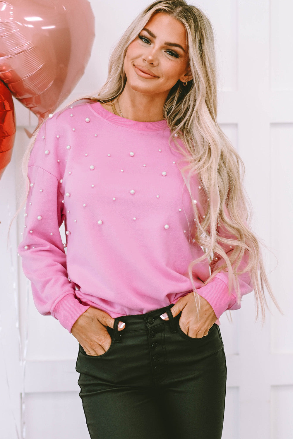 Pearl Ribbed Crew Neck Sweatshirt   