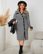 Plus Size Houndstooth Long Sleeve Slit Dress Black 1XL 