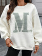 Letter Round Neck Fleece Sweatshirt Ivory S
