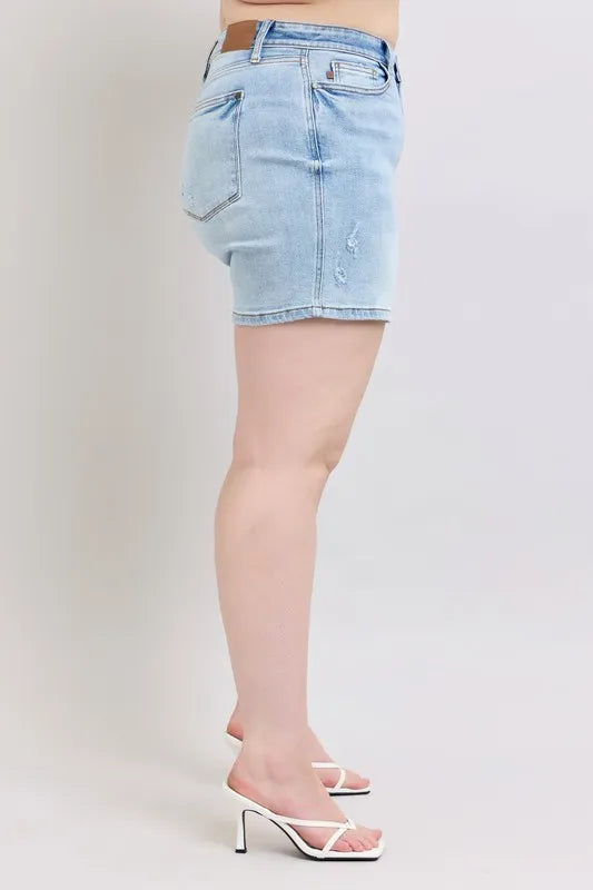 Judy Blue Mid Rise Washed Denim Shorts Plus Size