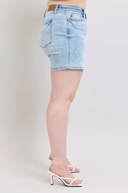 Judy Blue Mid Rise Washed Denim Shorts Plus Size