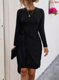 Round Neck Long Sleeve Bodycon Dress Black S
