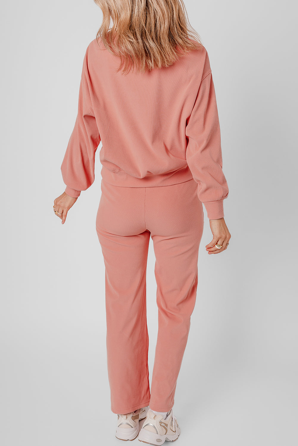 Blossom Ribbed Knit Drop Shoulder Pocketed Two Piece Lounge Set   