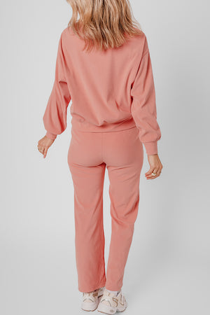 Blossom Ribbed Knit Drop Shoulder Pocketed Two Piece Lounge Set   