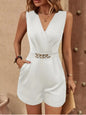 Chain Decor Romper with Pockets White S