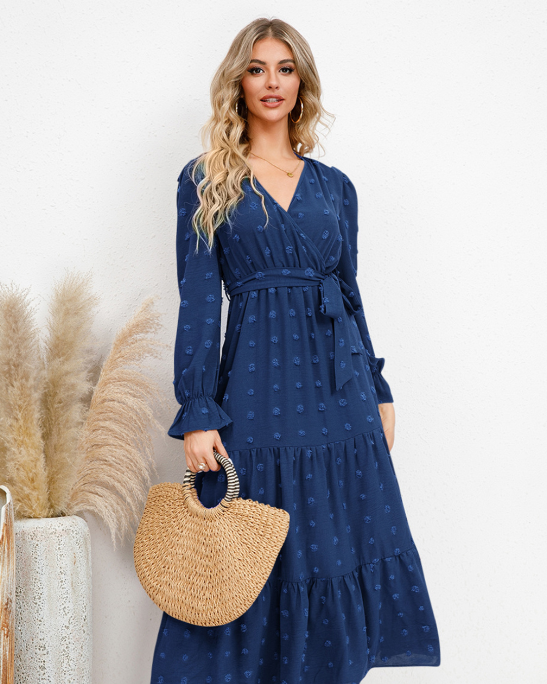 Swiss Dot Tied Surplice Dress   