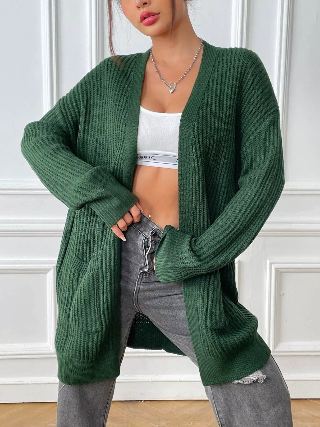 Open Front Drop Shoulder Cardigan