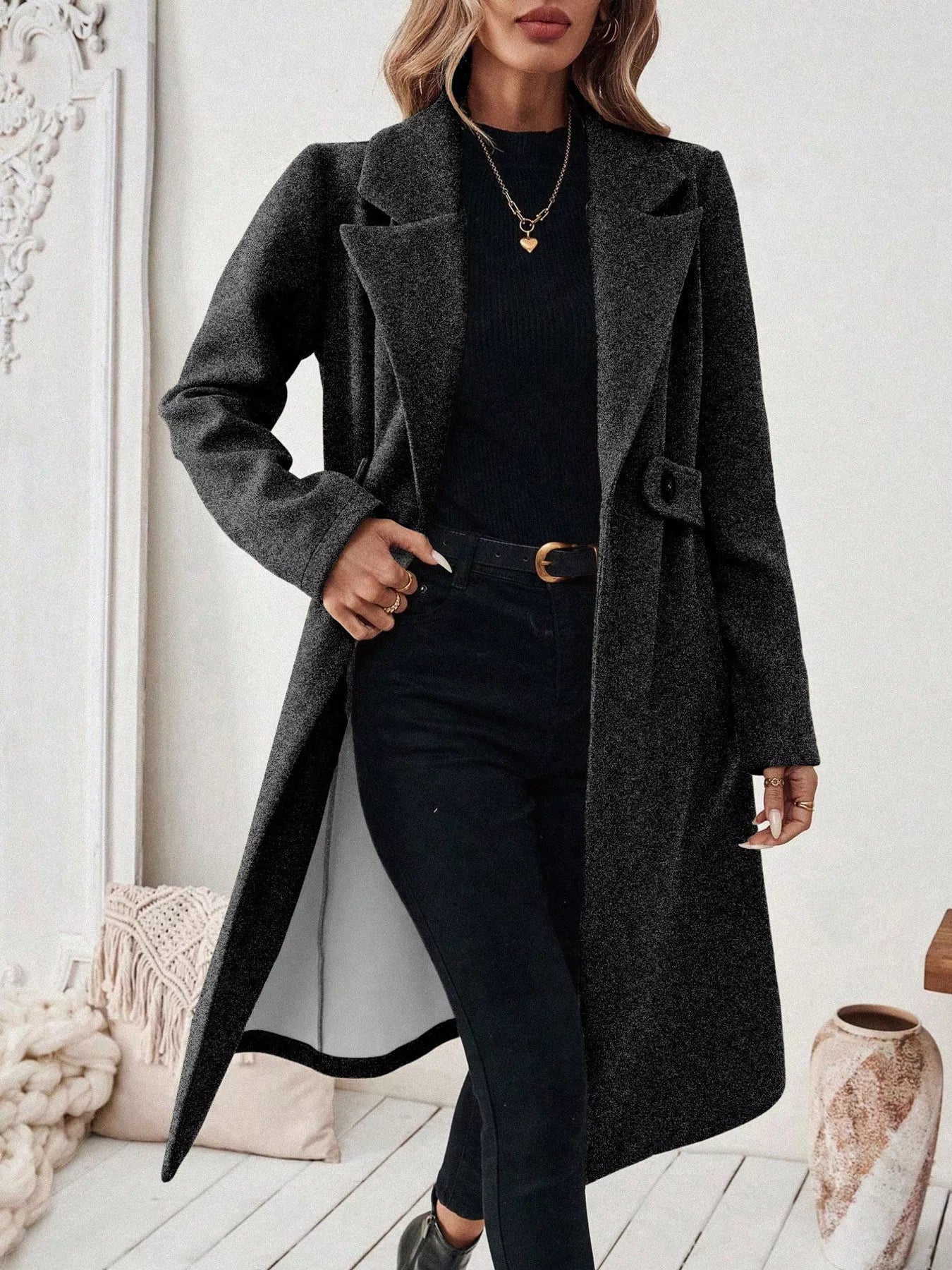 One Button Wool Blend Overcoat
