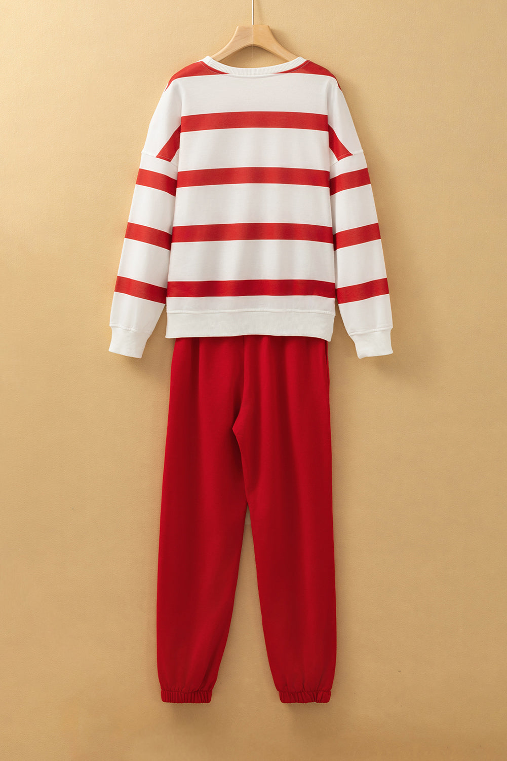 Red Stripe Drop Shoulder Pullover and Jogger Pants Set   