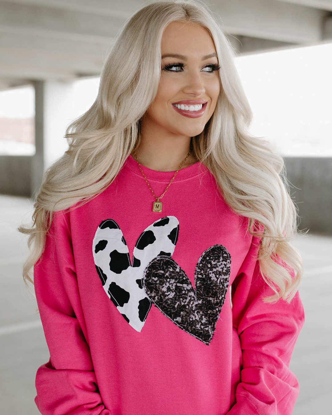 Sequin Double Heart Graphic Sweatshirt   