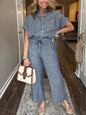 Striped Button-Up Shirt With Wide Leg Pants Dark Gray XS