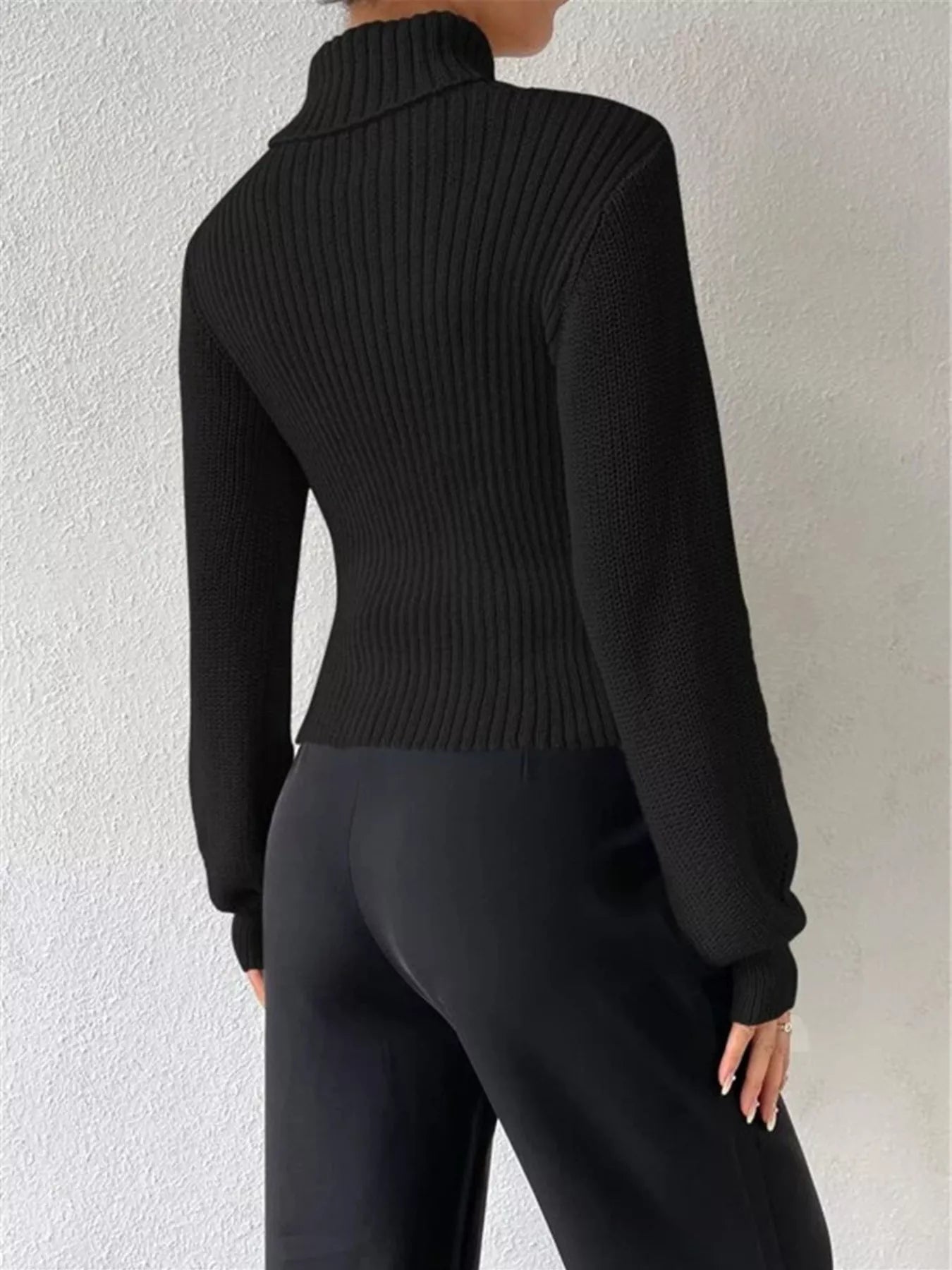 Cutout Front Turtleneck Long Sleeve Sweater