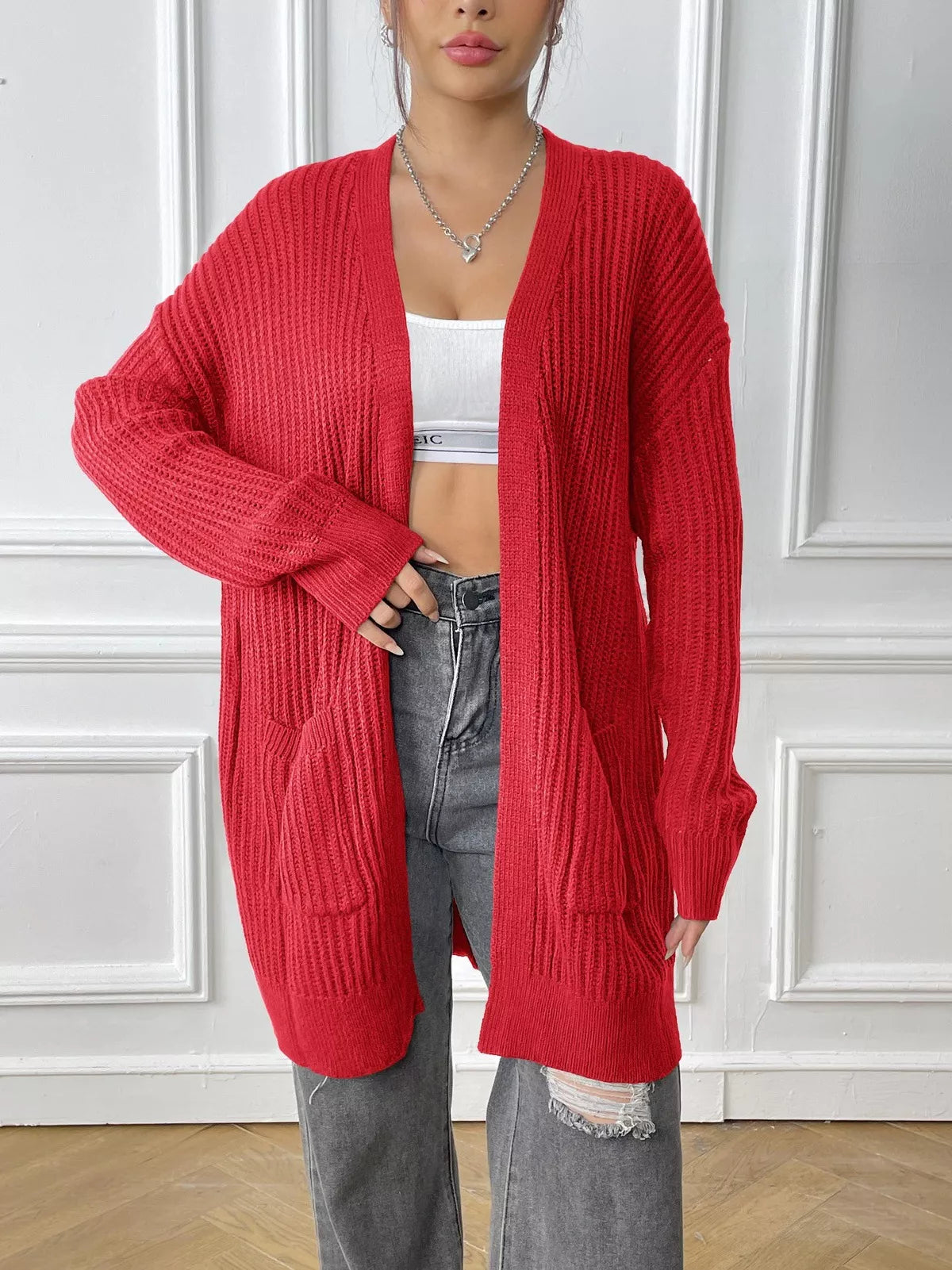 Open Front Drop Shoulder Cardigan