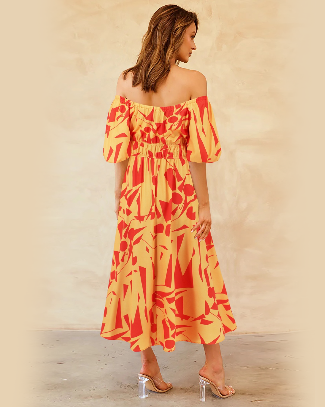 Printed Off-Shoulder Balloon Sleeve Dress   