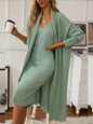 V-Neck Cami Dress and Open Front Cardigan Sweater Set Gum Leaf One Size
