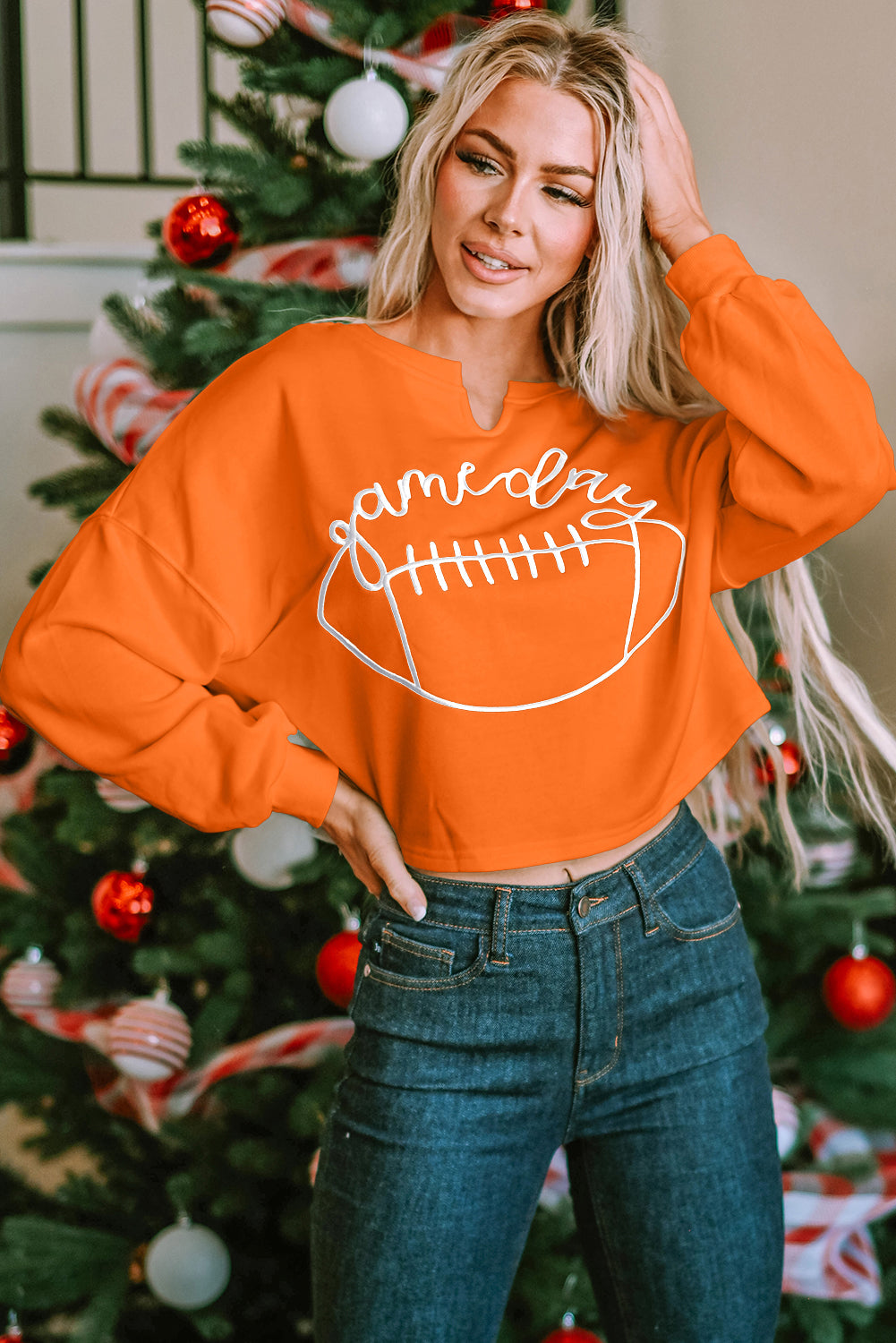 Lettering Notched Neck Sweatshirt   