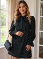 Pearl Embellished Bow Tie Flounce Sleeve Dress Black S
