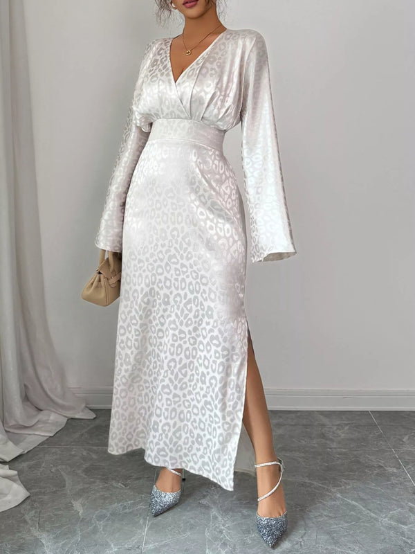 Leopard Surplice Long Sleeve Maxi Dress
