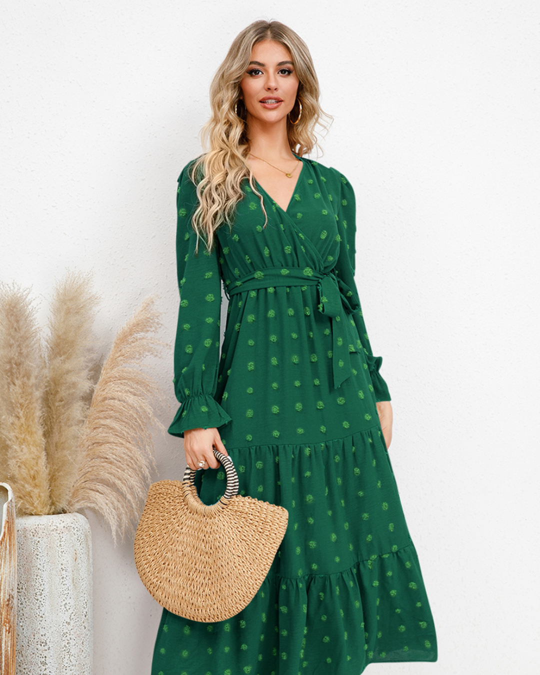 Swiss Dot Tied Surplice Dress   