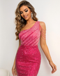Contrast Sequin One Shoulder Dress Hot Pink XS 