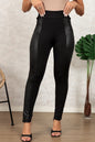 Black Leather Panel Patchwork High Waist Leggings Black S