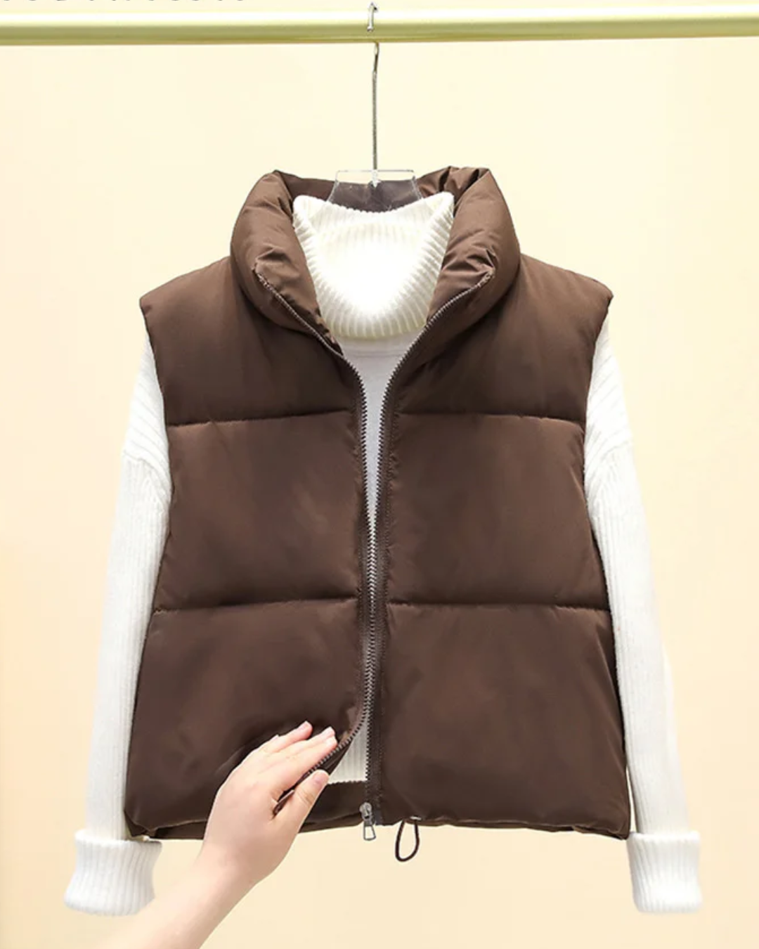 Short Down Stand Collar Vest Brown M 