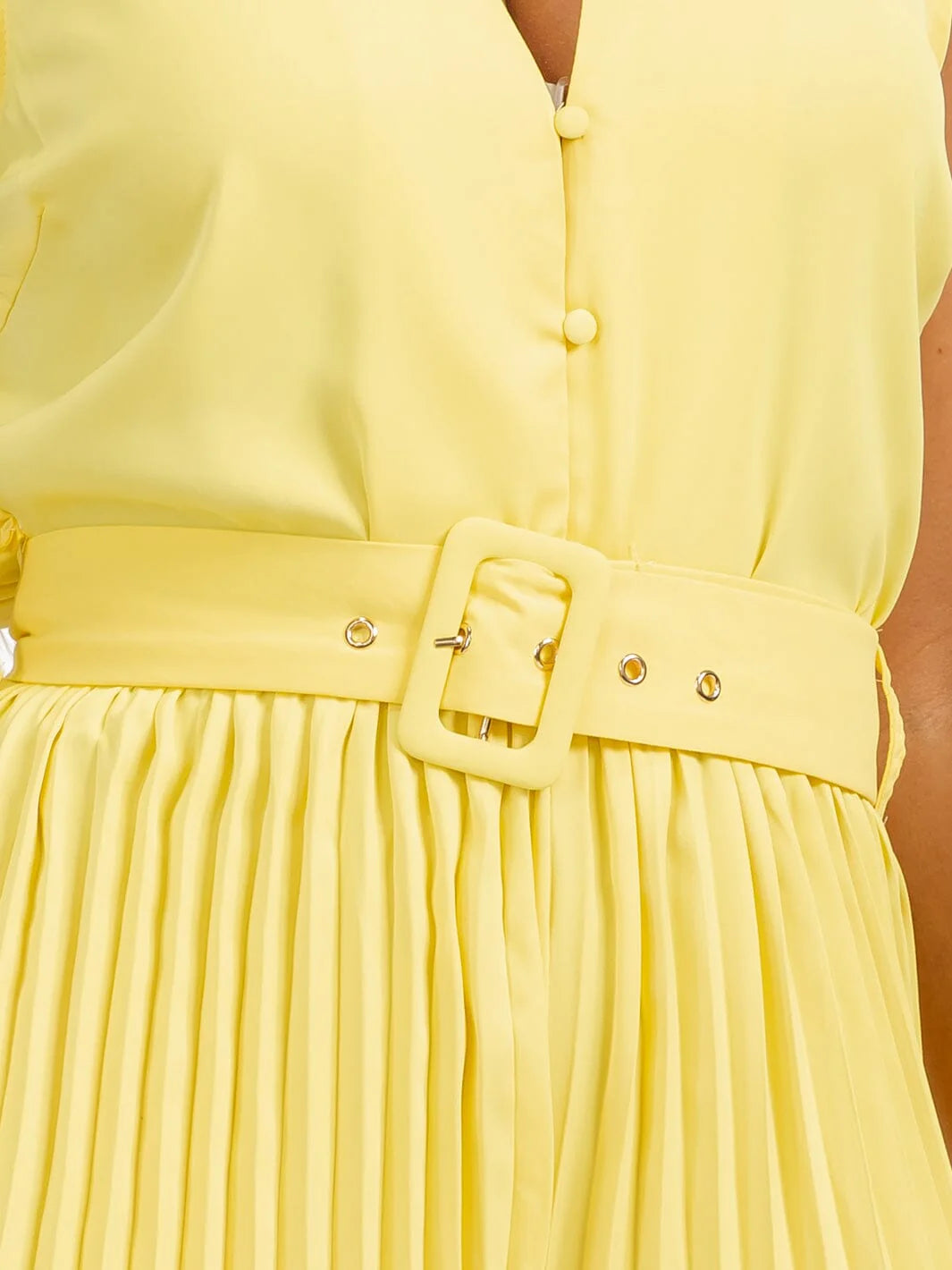 SLEEVELESS BUTTON UP BELTED WIDE LEG PLEATED JUMPSUIT