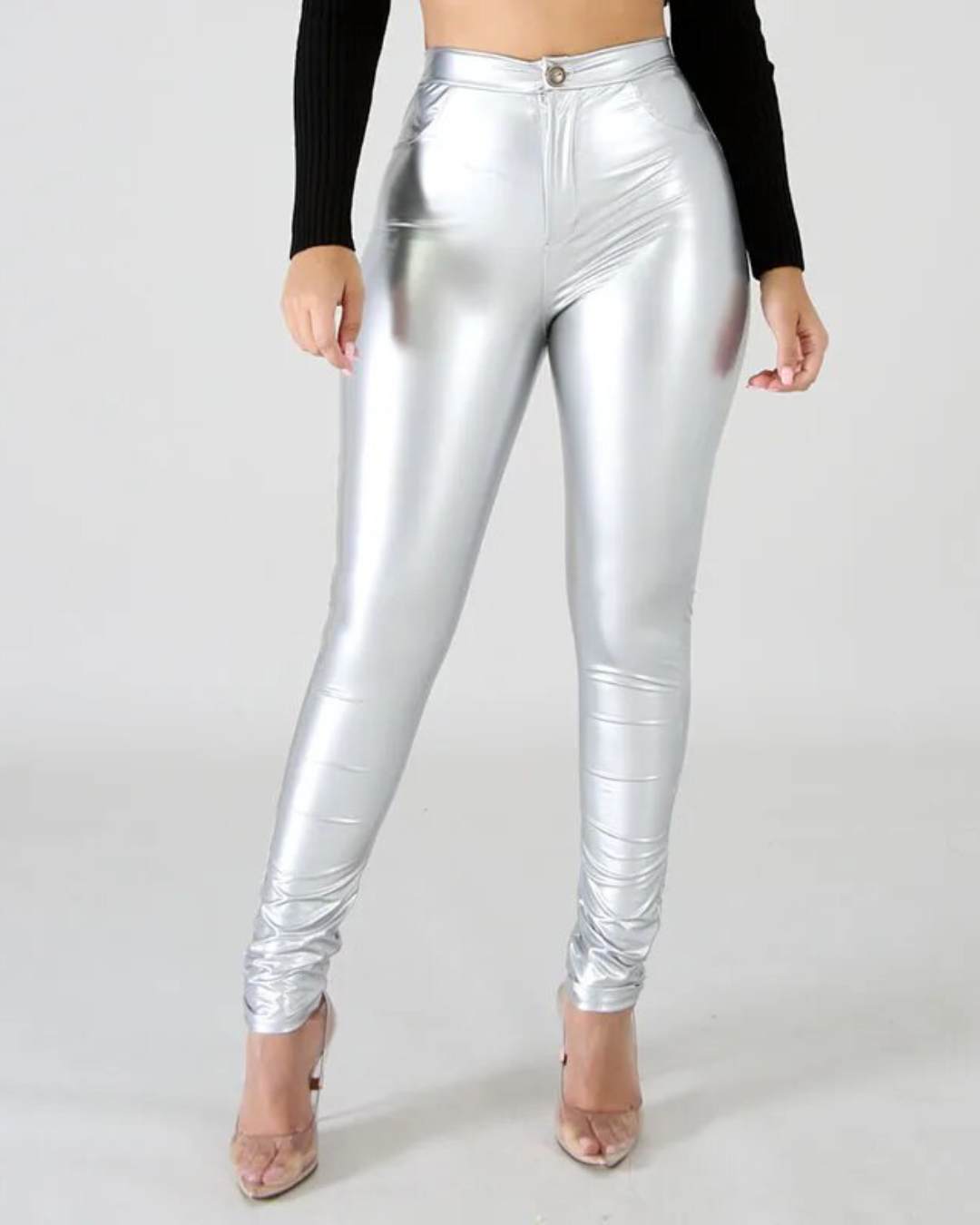 Faux Leather Leggings Silver S 