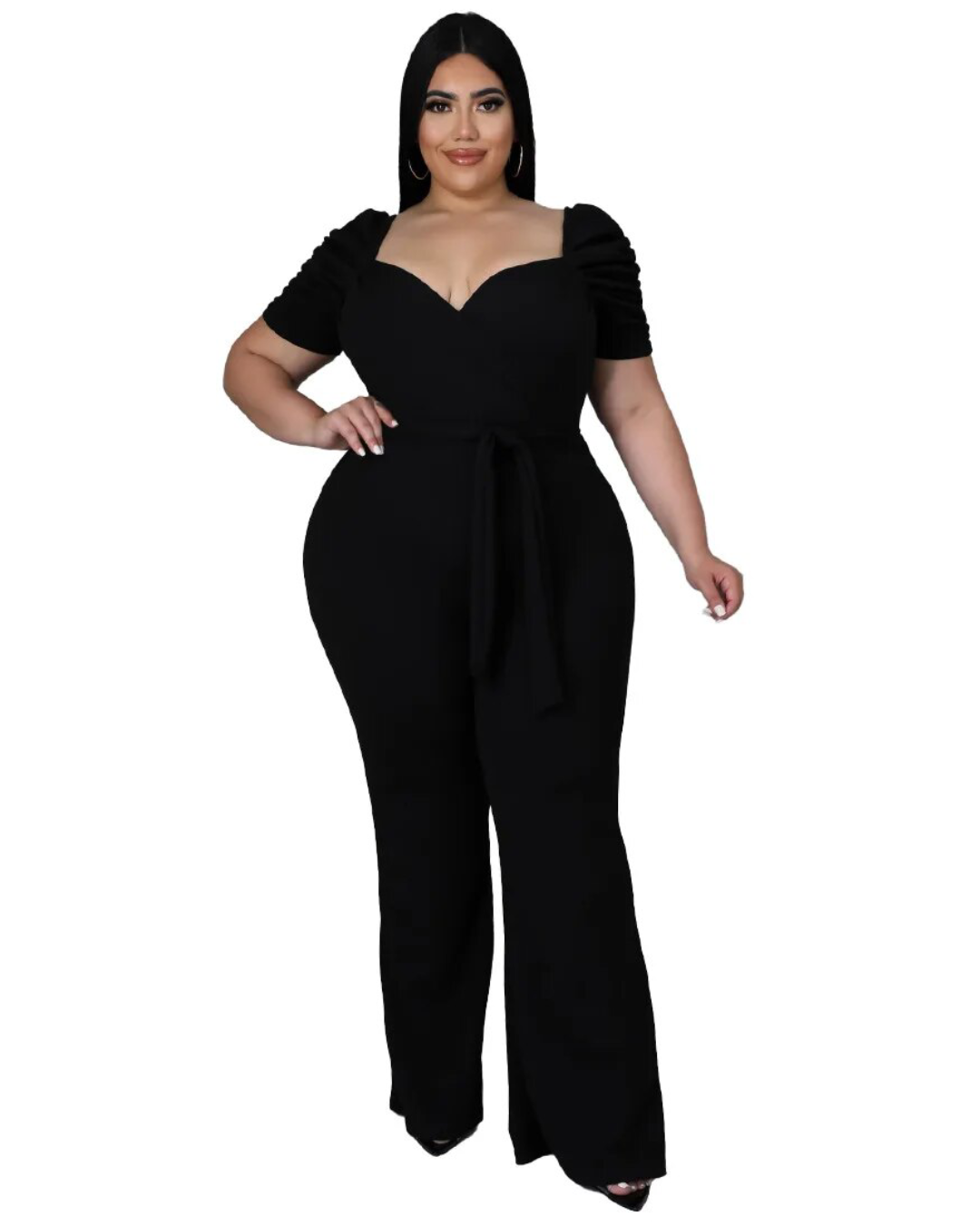 Plus Size Solid Color Romper Black L 