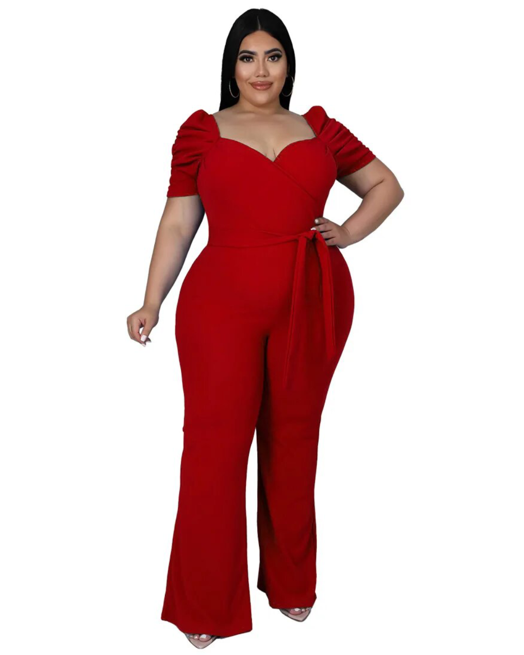 Plus Size Solid Color Romper Red L 