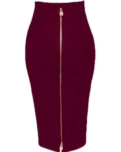 Solid Color Zipper Bandage Skirt