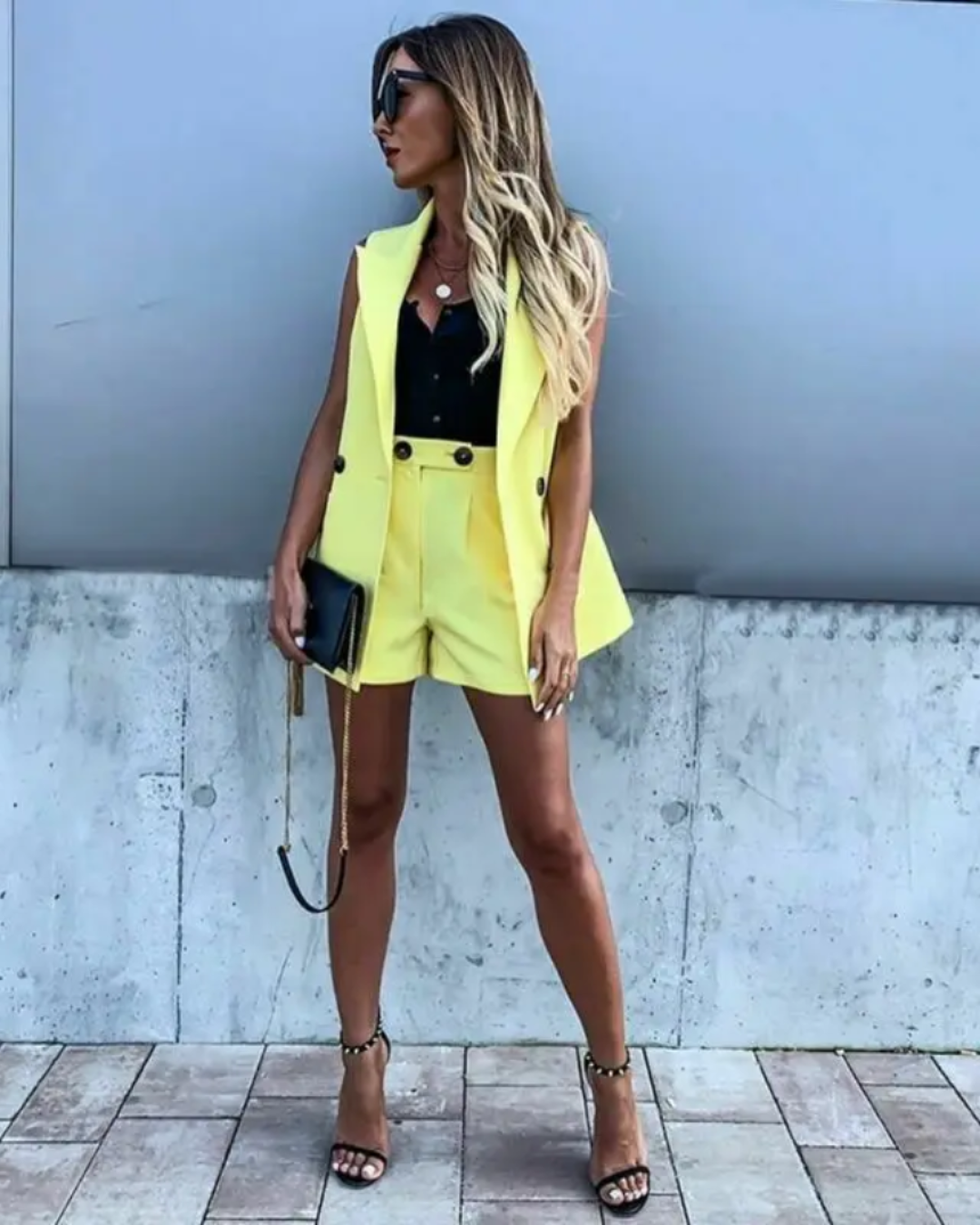 Sleeveless Blazers with Shorts Two Piece Set   