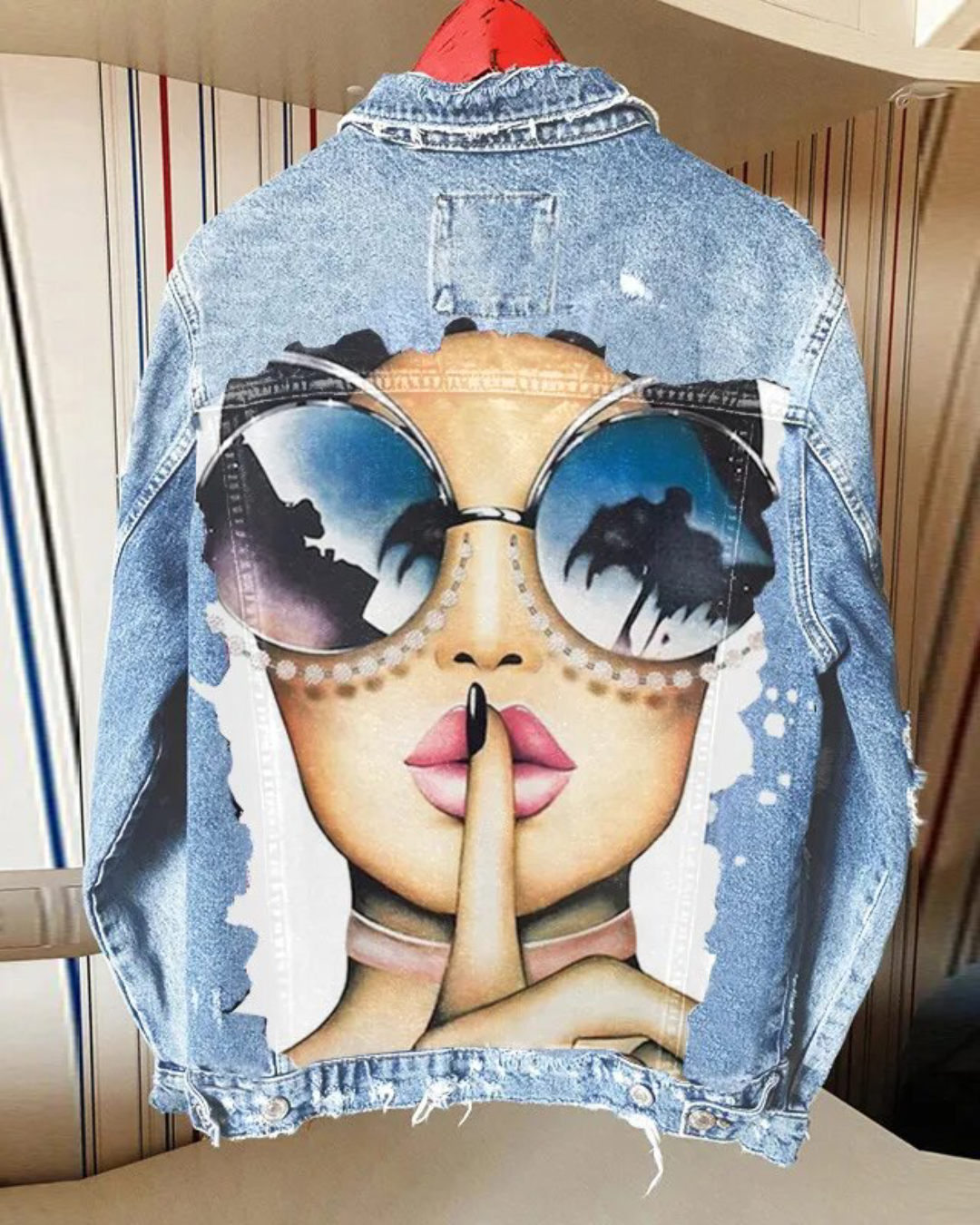 Back Printed Denim Jacket Light Blue S 