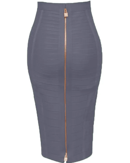 Solid Color Zipper Bandage Skirt Gray XS 