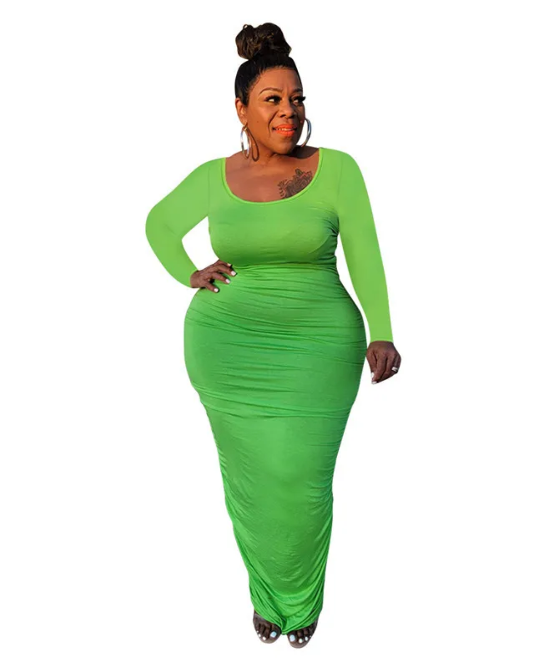 Plus Size Draped Dress Green L 