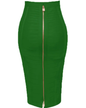 Solid Color Zipper Bandage Skirt Green XS 