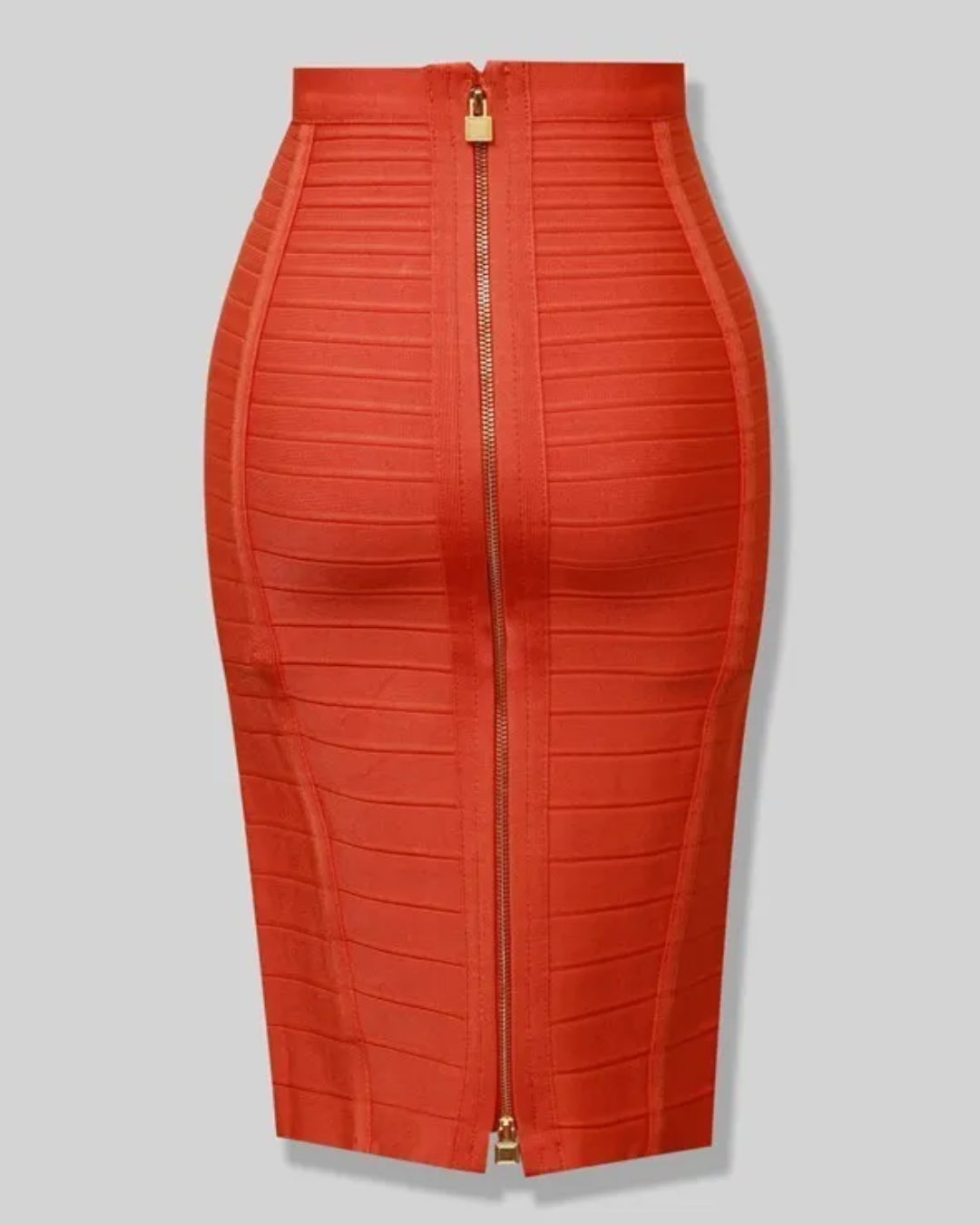Solid Color Zipper Bandage Skirt Orange XS 