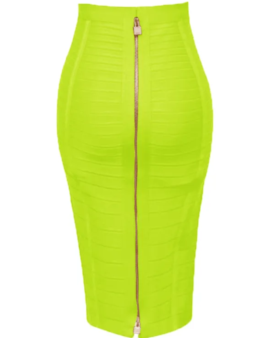 Solid Color Zipper Bandage Skirt Neon Green XS 