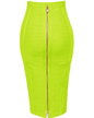 Solid Color Zipper Bandage Skirt Neon Green XS 