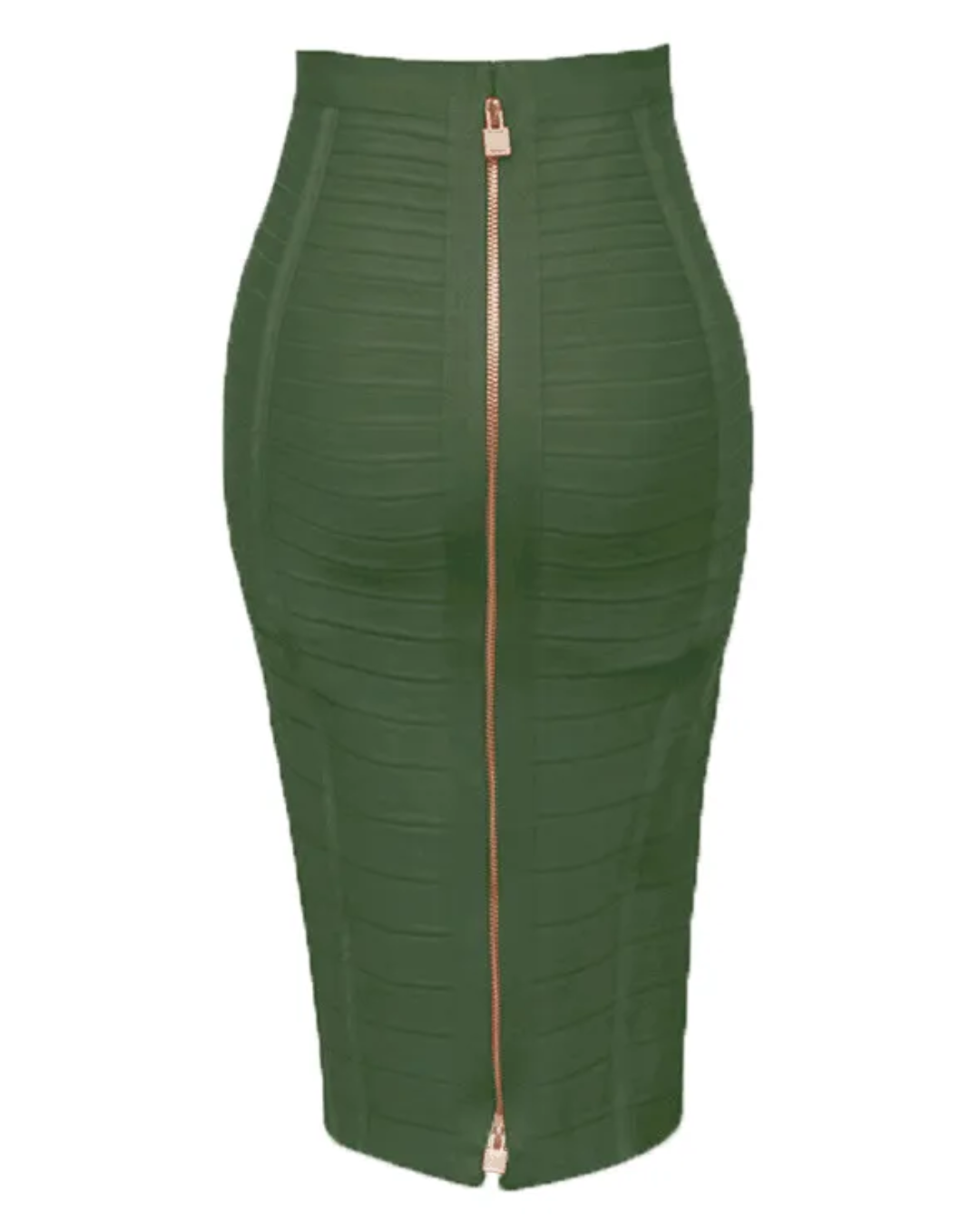Solid Color Zipper Bandage Skirt Army Green XS 