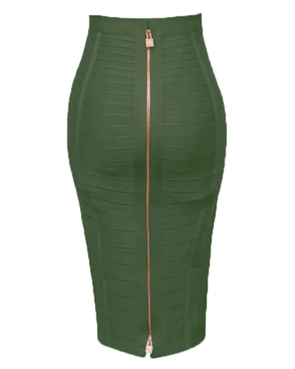 Solid Color Zipper Bandage Skirt Army Green XS 