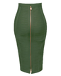 Solid Color Zipper Bandage Skirt Army Green XS 