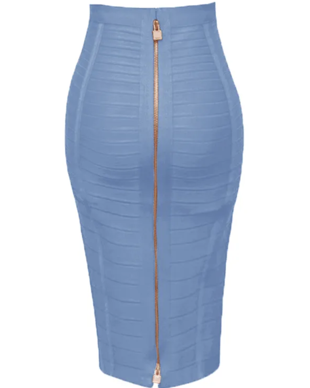 Solid Color Zipper Bandage Skirt Sky Blue XS 