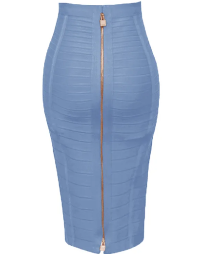 Solid Color Zipper Bandage Skirt Sky Blue XS 