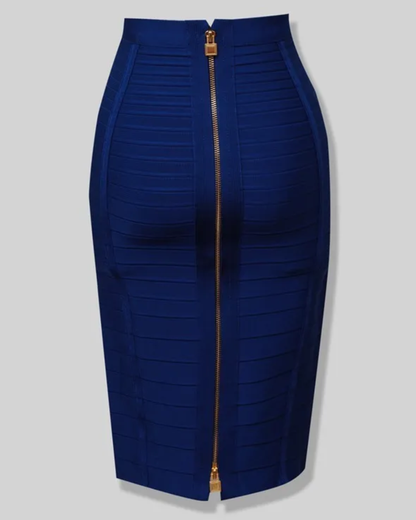 Solid Color Zipper Bandage Skirt Blue XS 