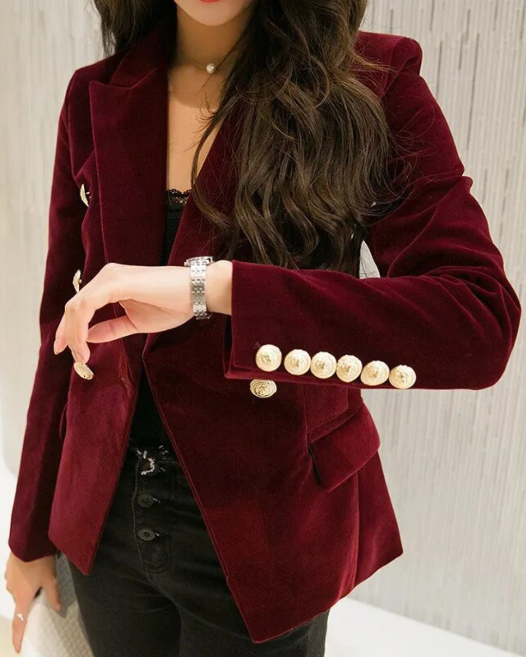 Long Double Breasted Velvet Blazer   