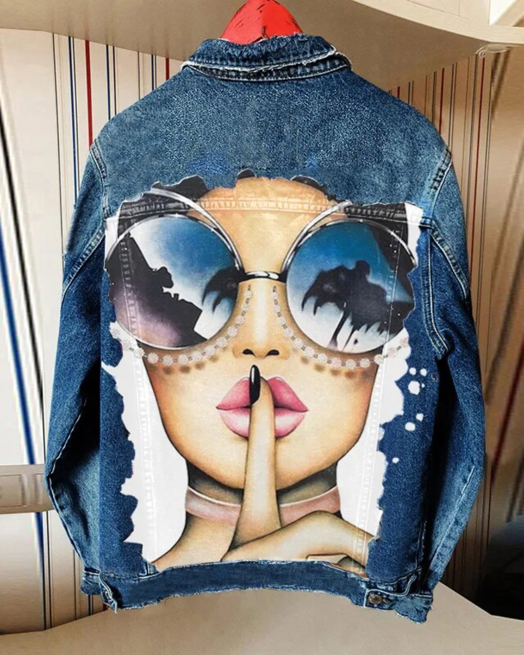 Back Printed Denim Jacket Dark Blue S 